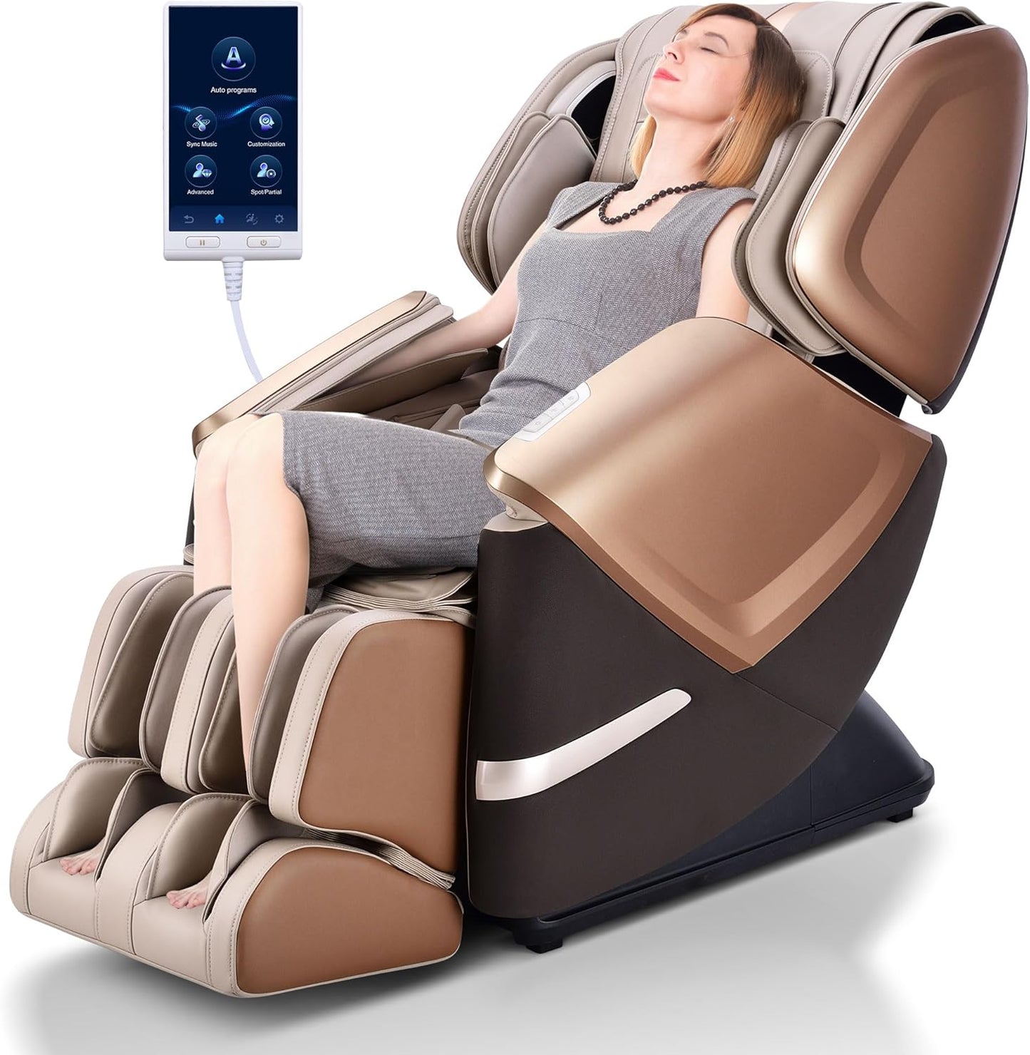 MYNTA 4D Massage Chair Full Body Dual Mechanism, Extended SL-Track Zero Gravity Massage Chairs, Upgraded Foot Roller Massage with Waist and Shawl Heating, Music Sync with Hi-Fi Bluetooth Speaker