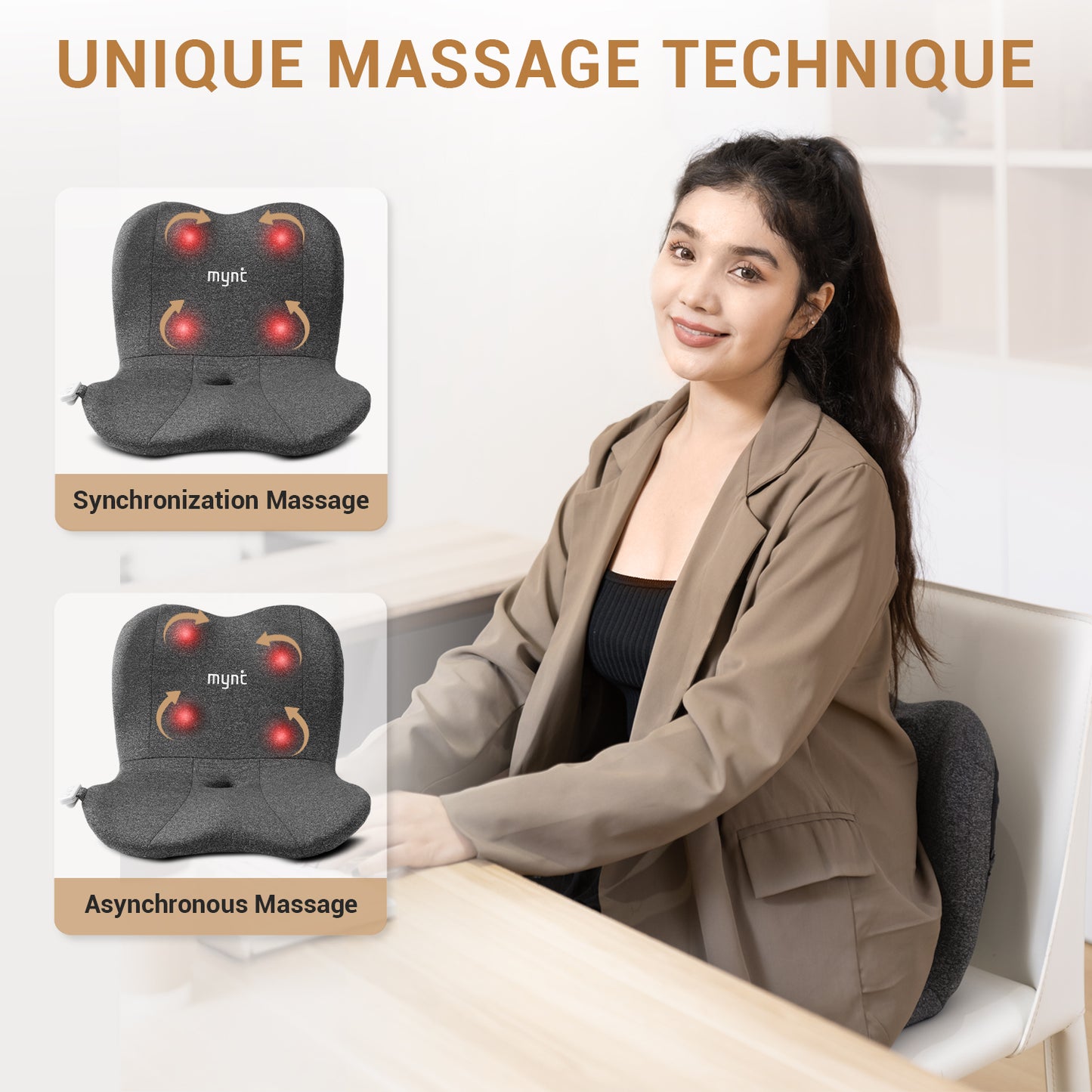 Mynt Lumbar & Hip Rolling Massage Seat Cushion with Heat