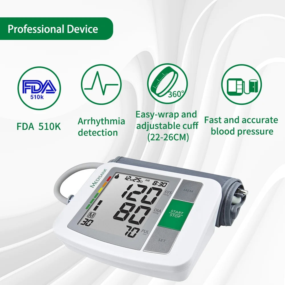 Medisana Blood Pressure Monitor, Automatic Upper Arm Machine & Accurate Adjustable Digital BP Cuff Kit. Includes Batteries, Carrying Case