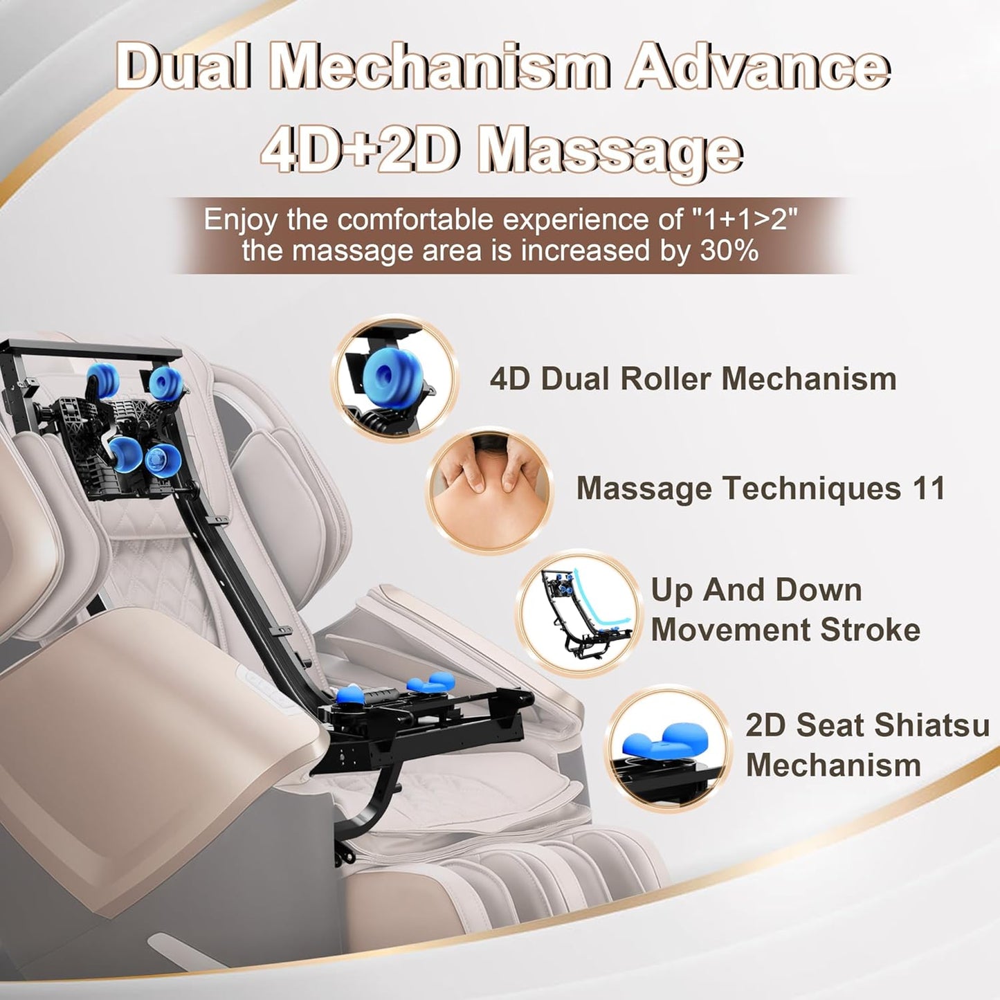 MYNTA 4D Massage Chair Full Body Dual Mechanism, Extended SL-Track Zero Gravity Massage Chairs, Upgraded Foot Roller Massage with Waist and Shawl Heating, Music Sync with Hi-Fi Bluetooth Speaker