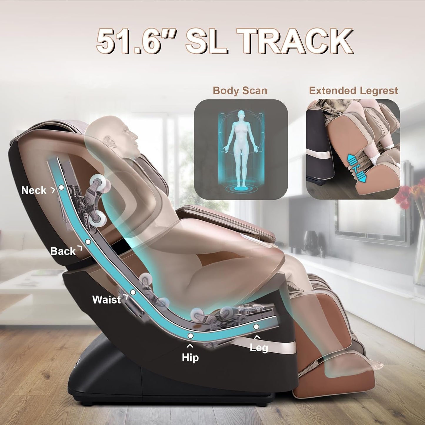 MYNTA 4D Massage Chair Full Body Dual Mechanism, Extended SL-Track Zero Gravity Massage Chairs, Upgraded Foot Roller Massage with Waist and Shawl Heating, Music Sync with Hi-Fi Bluetooth Speaker