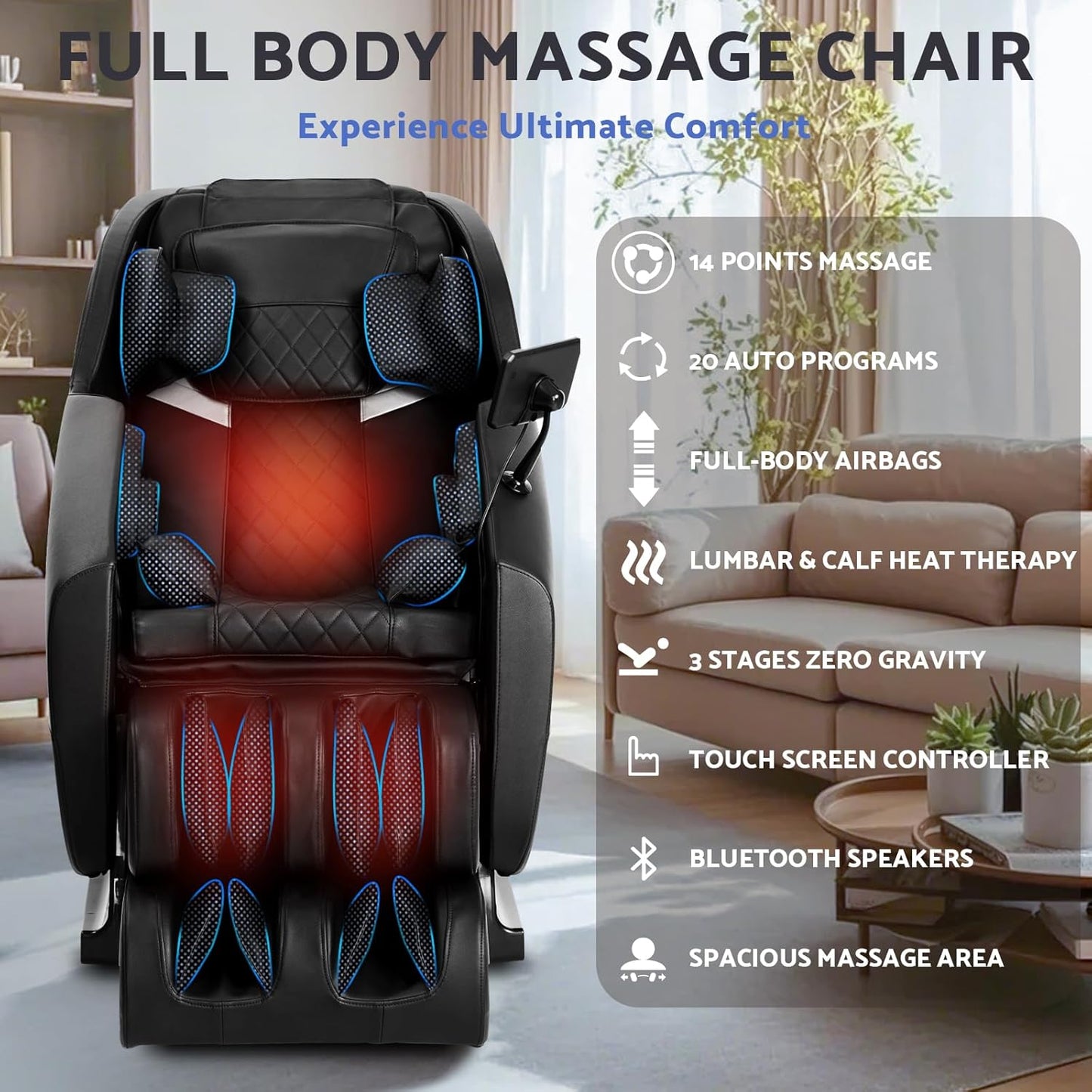 Mazzup Full Body Massage Chair, Zero Gravity Massage Chair Recliner, Black