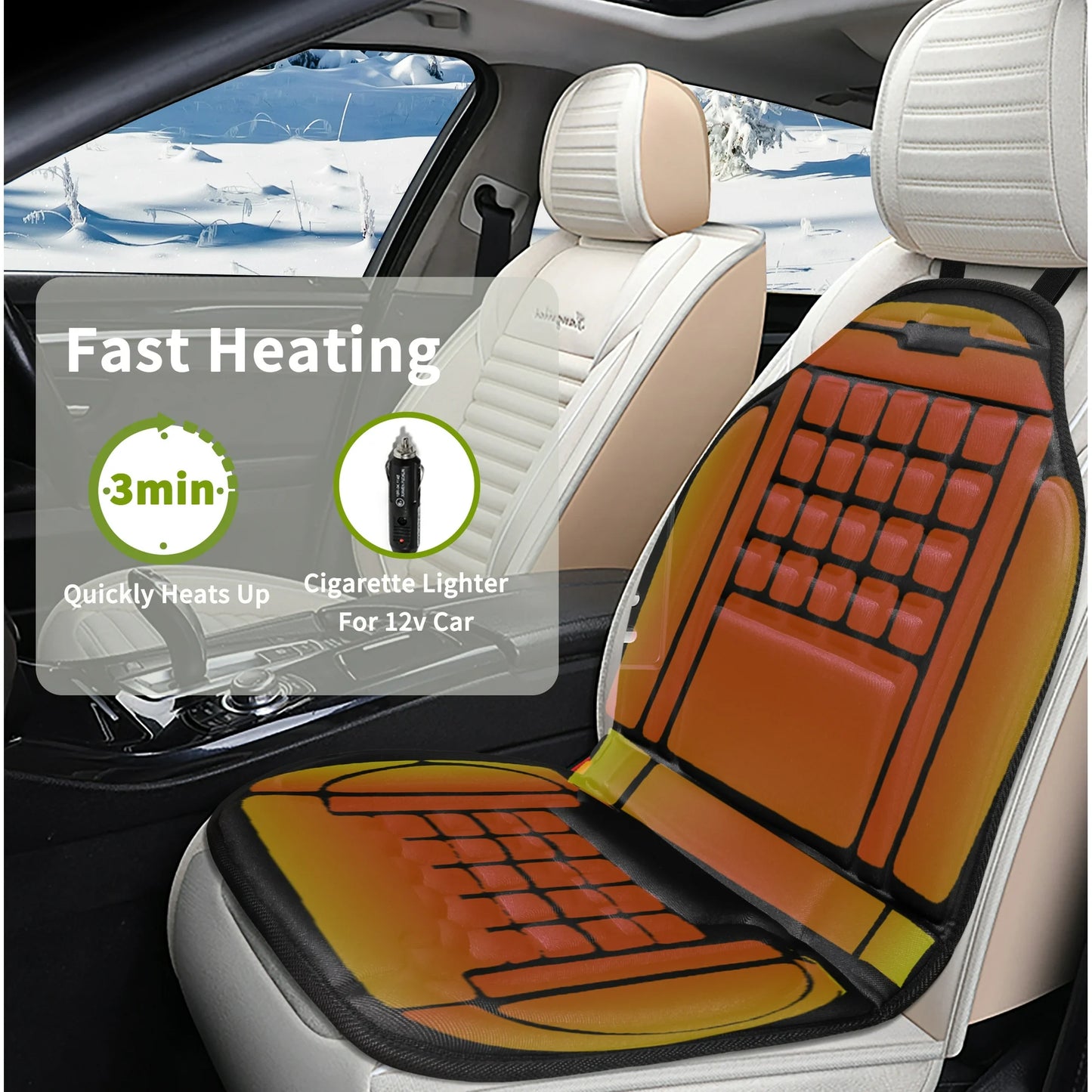 Mynt Universal Heated Heating Car Front Seat Cushion Cover Warm with Fast Heat for Cold Days