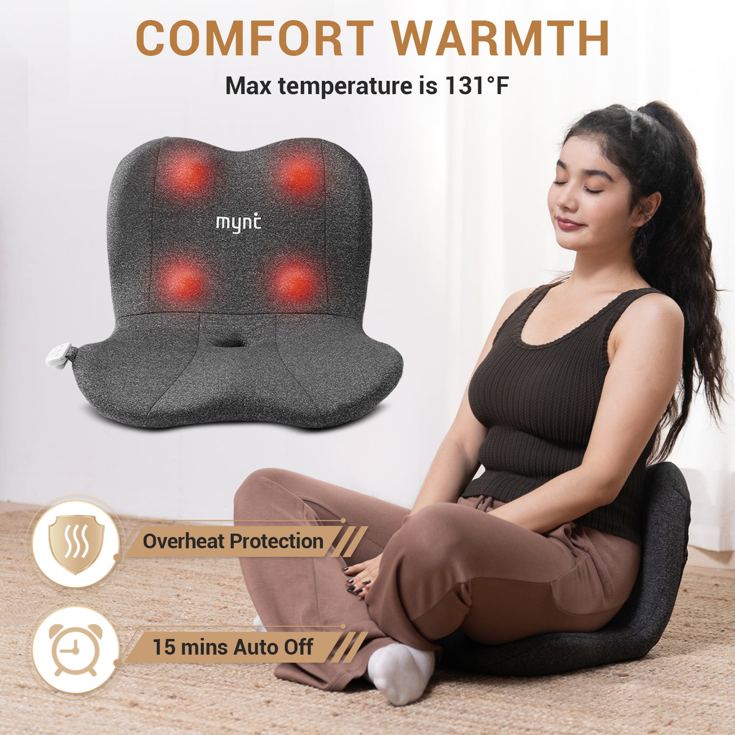 Mynt Lumbar & Hip Rolling Massage Seat Cushion with Heat