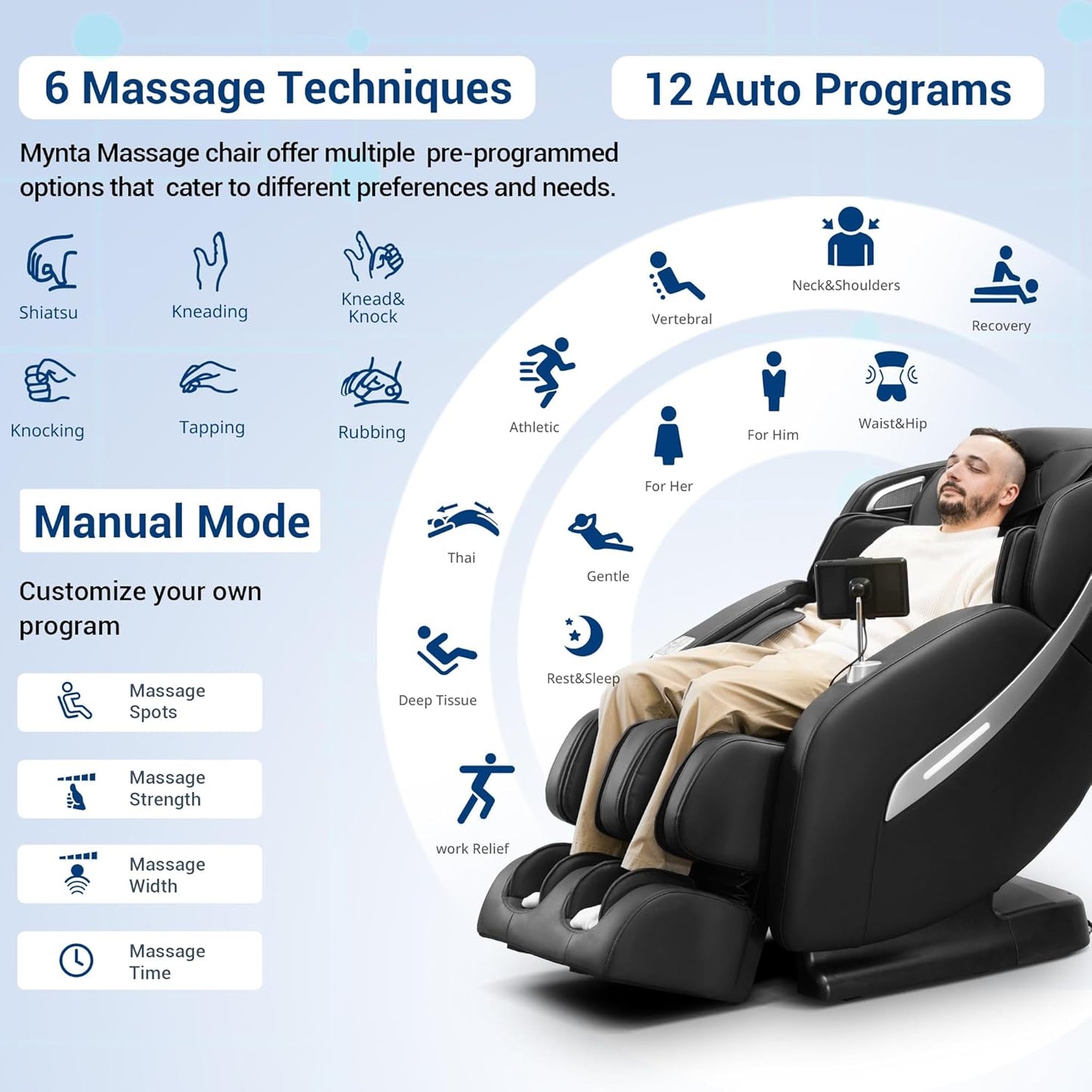 MYNTA 3D Massage Chair, Zero Gravity Massage Chair, Massage Chair Full Body, The Sl Track, Bigger Massage Chair, 12 Auto Massage Modes, Lumbar and Calf Heating Massage Chair