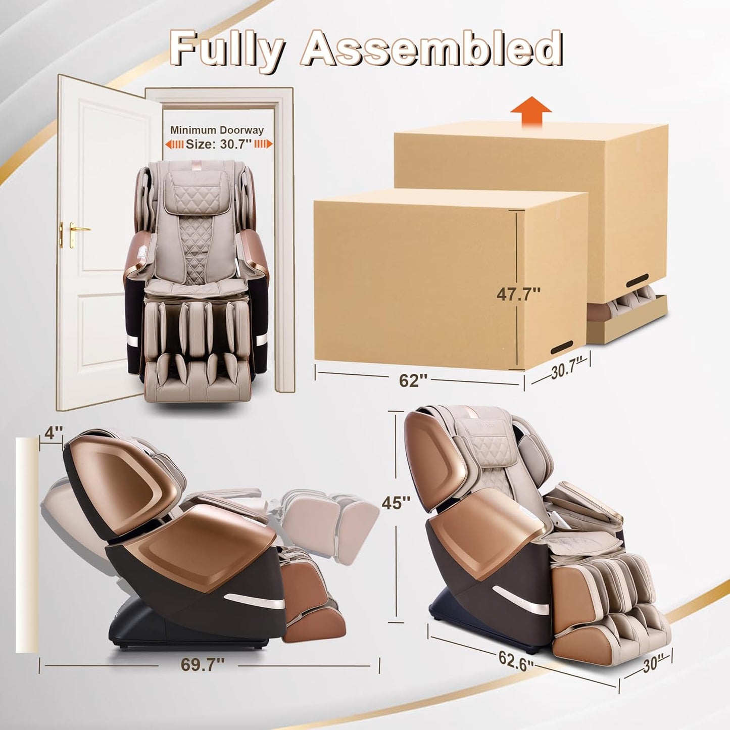 MYNTA 4D Massage Chair Full Body Dual Mechanism, Extended SL-Track Zero Gravity Massage Chairs, Upgraded Foot Roller Massage with Waist and Shawl Heating, Music Sync with Hi-Fi Bluetooth Speaker