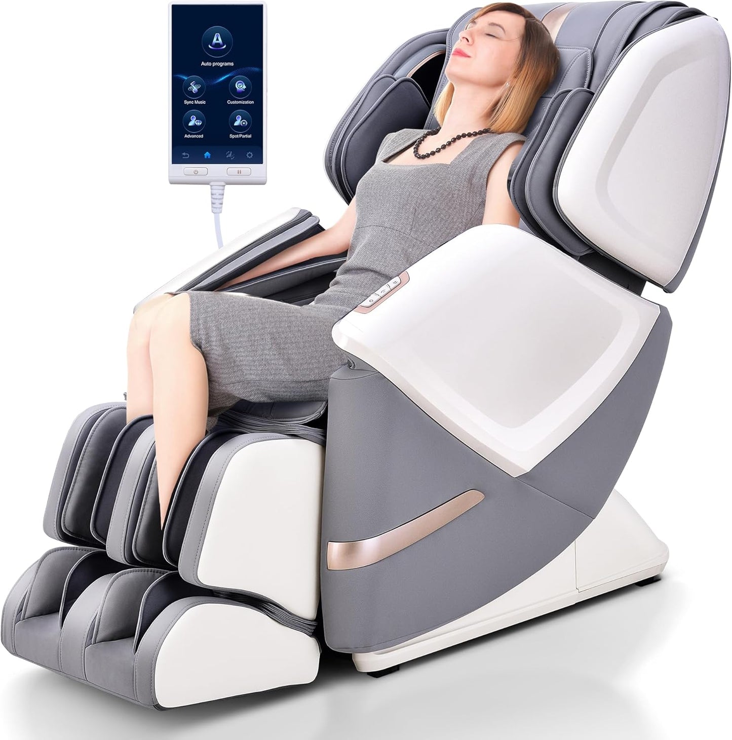 MYNTA 4D Massage Chair Full Body Dual Mechanism, Extended SL-Track Zero Gravity Massage Chairs, Upgraded Foot Roller Massage with Waist and Shawl Heating, Music Sync with Hi-Fi Bluetooth Speaker