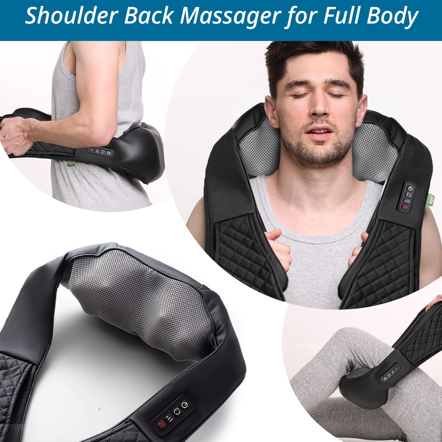  Back Massager with Adjustable Heat and Straps, Shiatsu Neck  Massagers for Neck and Back, Shoulder, Foot and Legs ( with Free Handbag ),  Gray : Health & Household