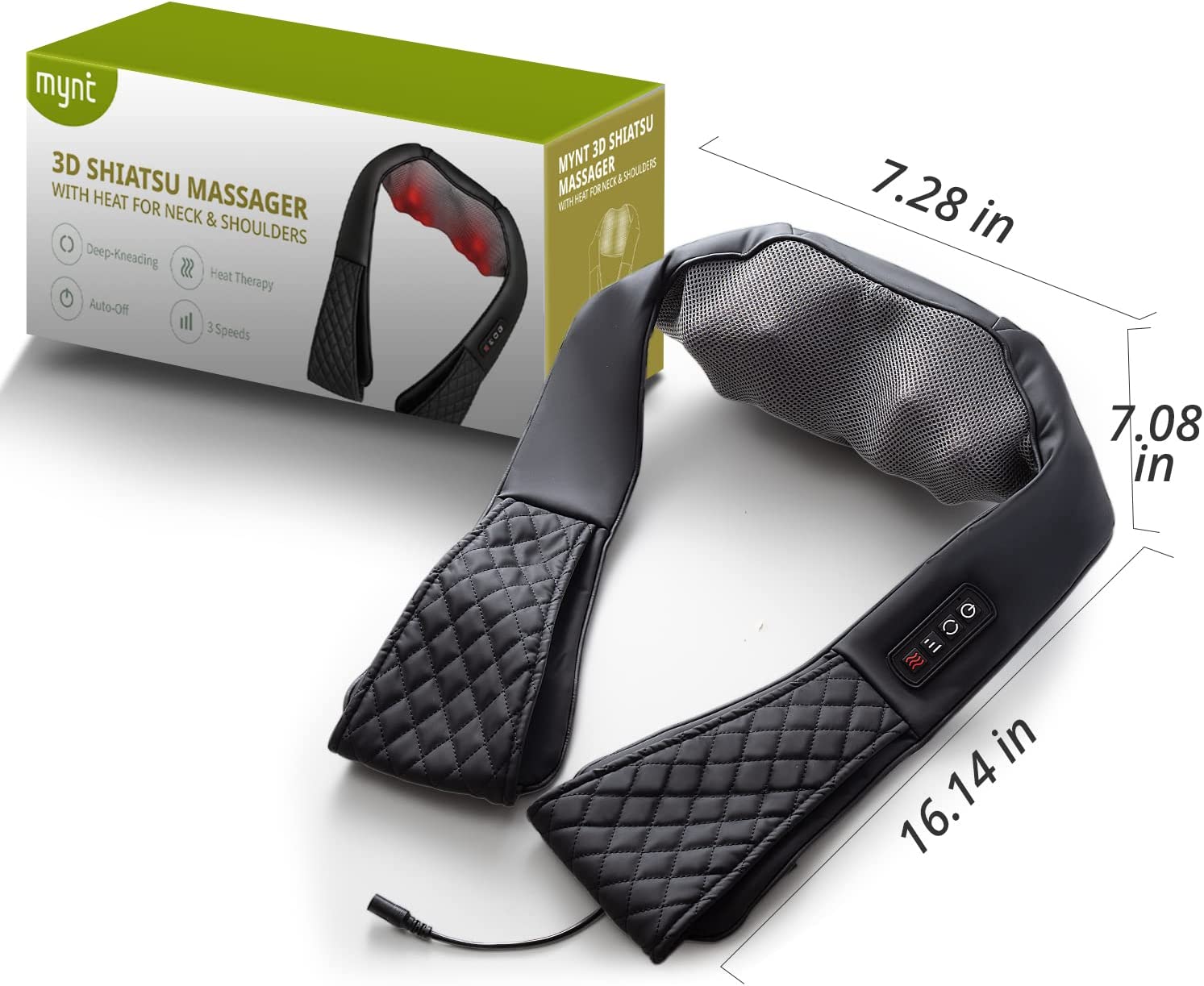 Mynt Cordless Neck and Back Massager with Heat - 3D Deep Kneading
